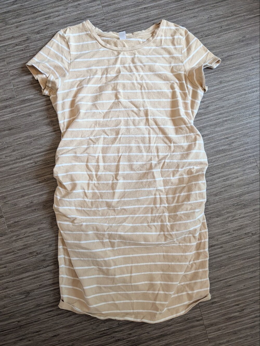 Women’s Cream & White Maternity Striped Short Sleeve Dress